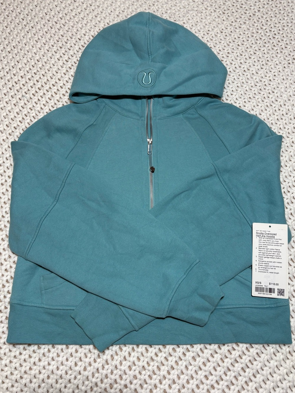 lululemon tidal teal scuba oversized half zip hoodie size xs/s